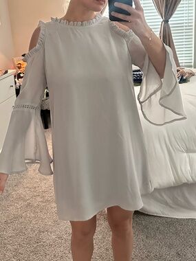 PPLA White Cold-Shoulder Ruffle Mini Dress